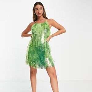 ASOS DESIGN shard sequin strappy mini dress in green